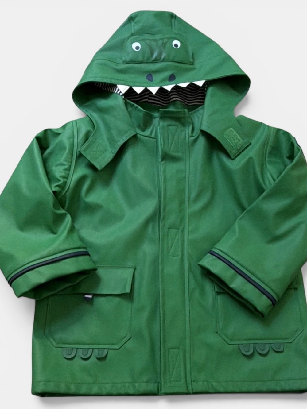JoJo Maman Bébé Dinosaur Raincoat Kids 3–4 Years Green Hooded Waterproof Jacket